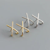 925 Silver Gothic Cross X Stud Earrings with Zircon