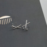 925 Silver Gothic Cross X Stud Earrings with Zircon