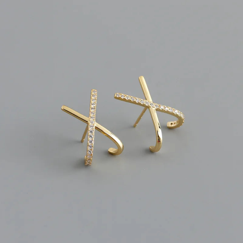 925 Silver Gothic Cross X Stud Earrings with Zircon