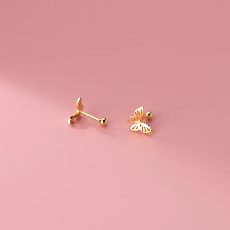925 Silver Gothic Hollow Butterfly Stud Earrings
