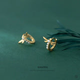 925 Silver Dragonfly Pearl Huggie Hoop Earrings Gothic Punk Style