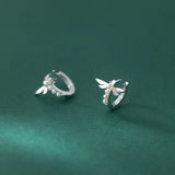 925 Silver Dragonfly Pearl Huggie Hoop Earrings Gothic Punk Style