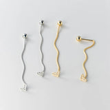 925 Silver Korea Love Heart Bead Long Ear Line Stud Earrings