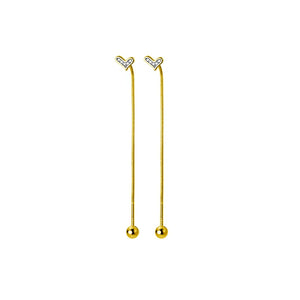 925 Silver Korea Love Heart Bead Long Ear Line Stud Earrings