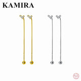 925 Silver Korea Love Heart Bead Long Ear Line Stud Earrings