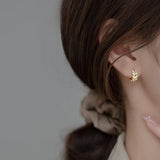 925 Silver CZ Zircon Leaf Huggie Hoop Earrings for Women