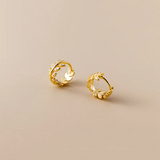 925 Silver CZ Zircon Leaf Huggie Hoop Earrings for Women