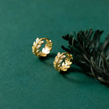 925 Silver CZ Zircon Leaf Huggie Hoop Earrings for Women