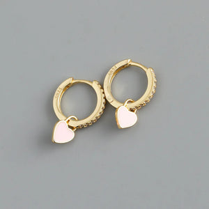 925 Silver Red Enamel Heart Drop Earrings for Women Teen Charms