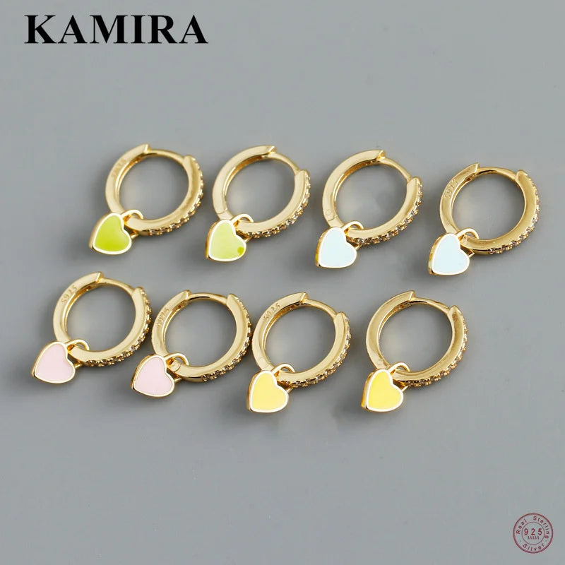 925 Silver Red Enamel Heart Drop Earrings for Women Teen Charms