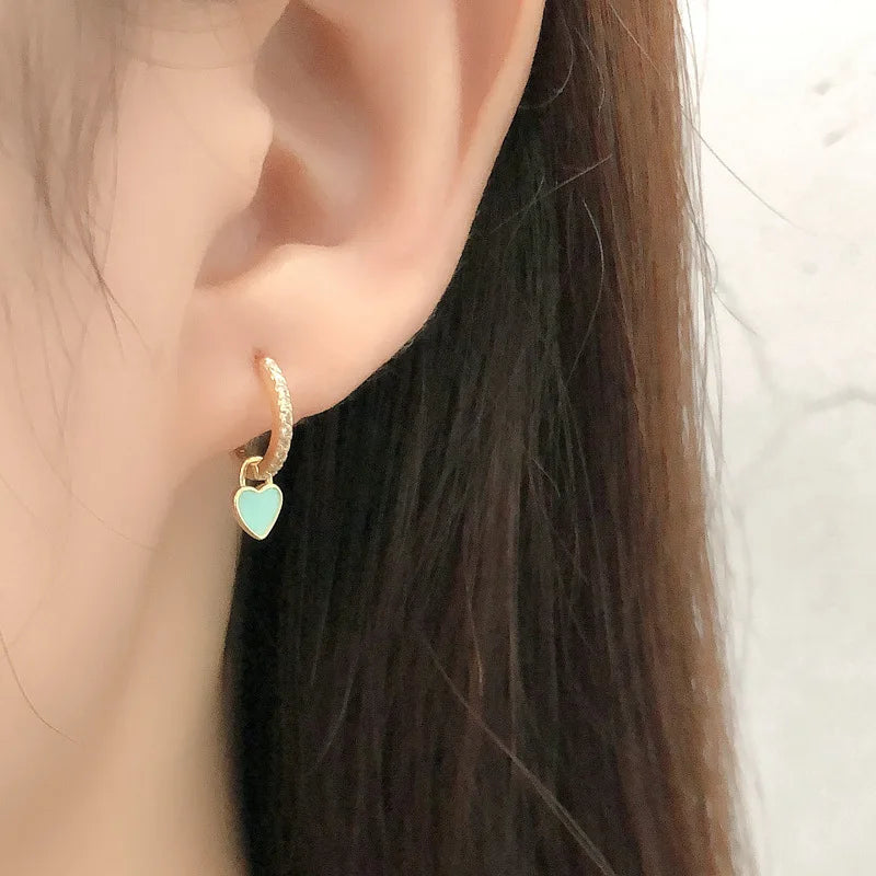 925 Silver Red Enamel Heart Drop Earrings for Women Teen Charms