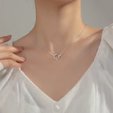 925 Silver Wave Circle Necklace for Women Collarbone Chain