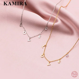 925 Silver LOVE Zircon Chain Necklace Wedding Choker Jewelry