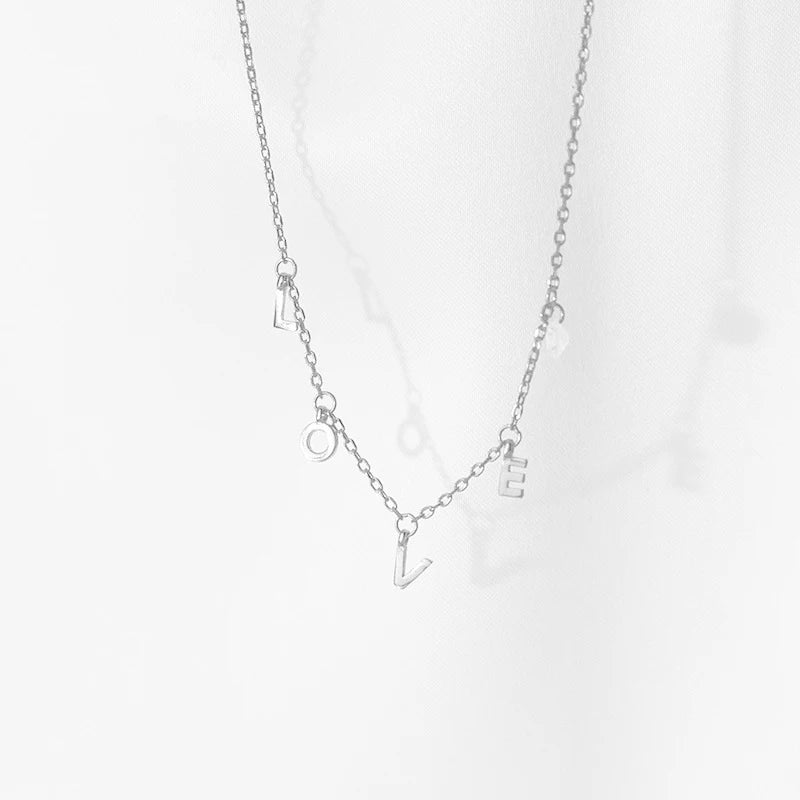 925 Silver LOVE Zircon Chain Necklace Wedding Choker Jewelry
