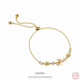 925 Silver Crystal Flower CZ Pendant Bracelet Sweet Bangle