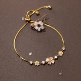 925 Silver Crystal Flower CZ Pendant Bracelet Sweet Bangle