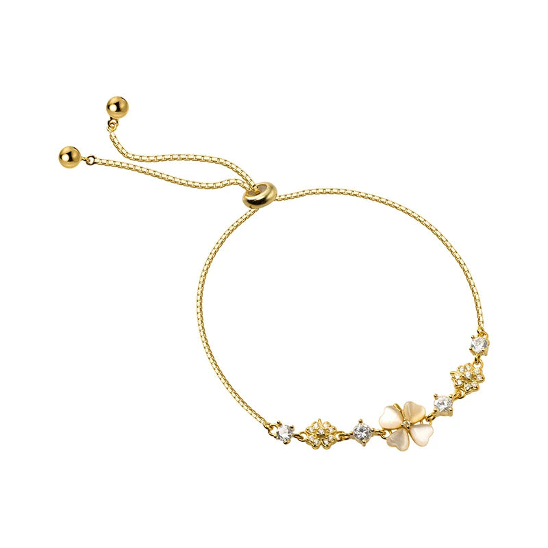 925 Silver Crystal Flower CZ Pendant Bracelet Sweet Bangle