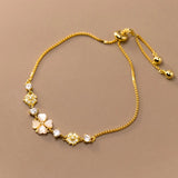 925 Silver Crystal Flower CZ Pendant Bracelet Sweet Bangle