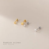 925 Silver Star Heart Square Beads Stud Earrings Women Teen Jewelry Gift