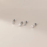 925 Silver Star Heart Square Beads Stud Earrings Women Teen Jewelry Gift