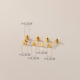925 Silver Star Heart Square Beads Stud Earrings Women Teen Jewelry Gift
