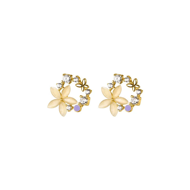925 Silver Opal Flower Stud Earrings for Women Teen