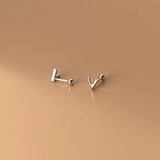 925 Silver V Letter Earrings Women Gold-Color Studs
