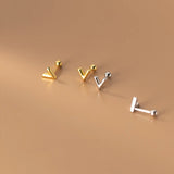 925 Silver V Letter Earrings Women Gold-Color Studs