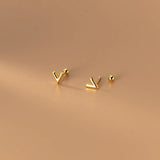 925 Silver V Letter Earrings Women Gold-Color Studs