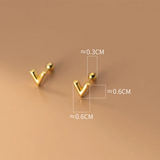 925 Silver V Letter Earrings Women Gold-Color Studs