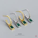 925 Silver Green & Clear Zircon Dangle Earrings for Women