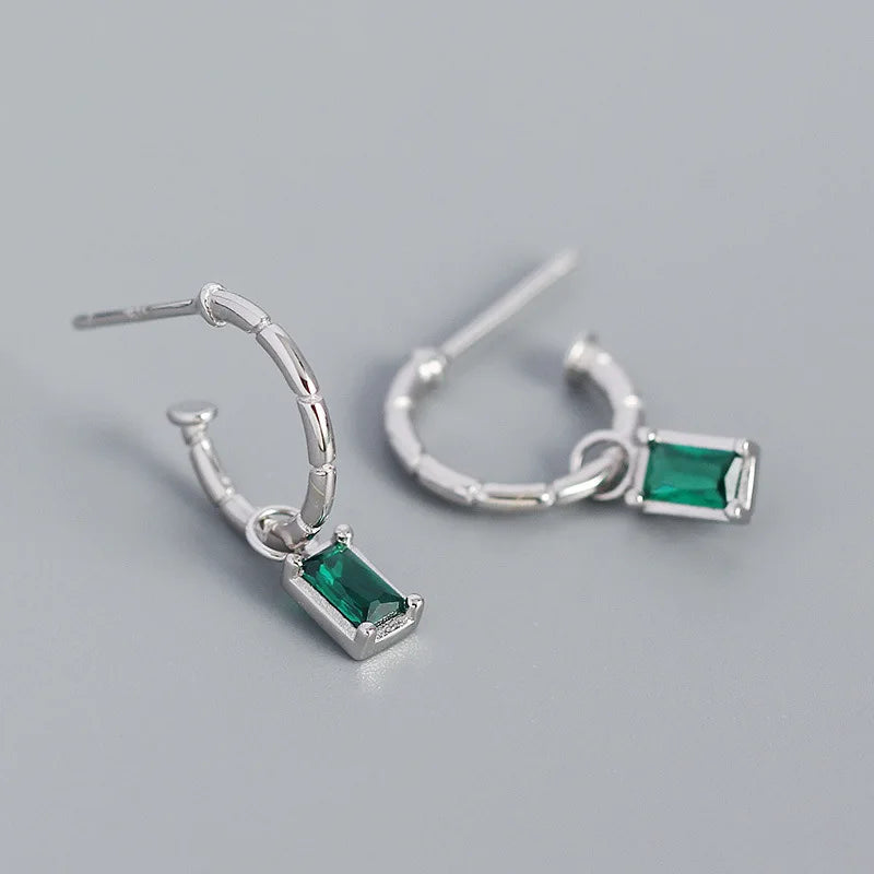 925 Silver Green & Clear Zircon Dangle Earrings for Women
