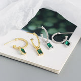 925 Silver Green & Clear Zircon Dangle Earrings for Women