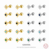 925 Silver Mini Green Star Zircon Earrings Vintage Spiral Bead Delicate Jewelry