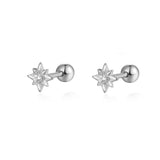 925 Silver Mini Green Star Zircon Earrings Vintage Spiral Bead Delicate Jewelry