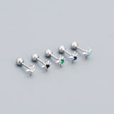 925 Silver Mini Green Star Zircon Earrings Vintage Spiral Bead Delicate Jewelry