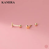 925 Silver Butterfly Stud Earrings Spiral Bead Romantic Piercing Jewelry