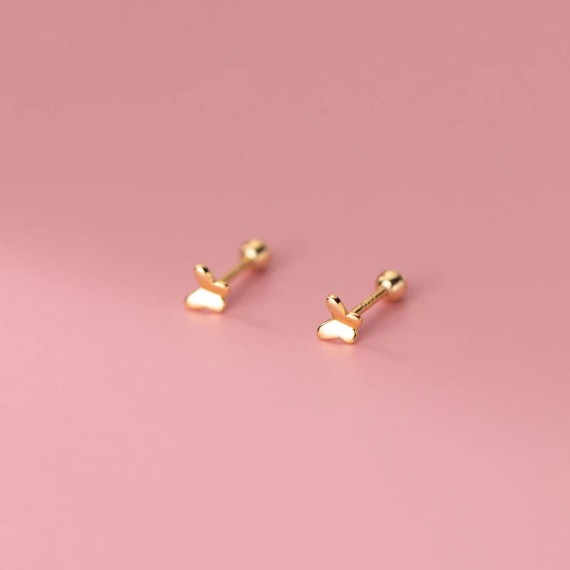 925 Silver Butterfly Stud Earrings Spiral Bead Romantic Piercing Jewelry
