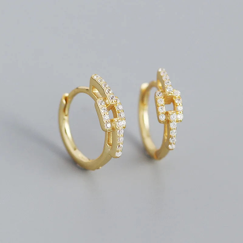 925 Silver Zircon Chain Huggie Hoop Earrings for Party