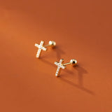 925 Silver Cross Zircon Stud Earrings Bohemian Jewelry