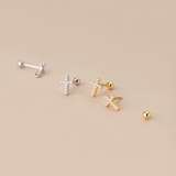 925 Silver Cross Zircon Stud Earrings Bohemian Jewelry