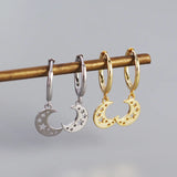 Sterling Silver Moon Star Tassel Drop Earrings Punk Gothic Charm Jewelry