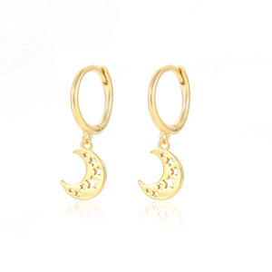 Sterling Silver Moon Star Tassel Drop Earrings Punk Gothic Charm Jewelry