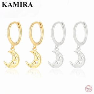 Sterling Silver Moon Star Tassel Drop Earrings Punk Gothic Charm Jewelry