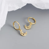 Sterling Silver Moon Star Tassel Drop Earrings Punk Gothic Charm Jewelry