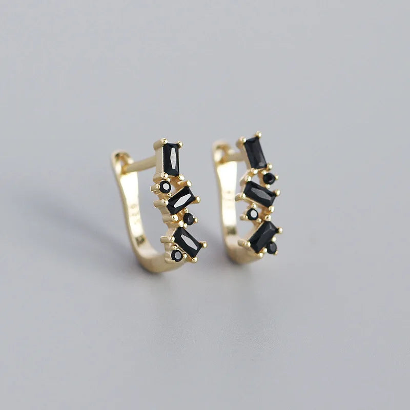 925 Silver Square Colorful Zircon Stud Earrings for Women
