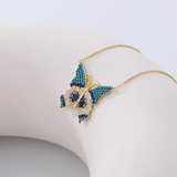 925 Silver Turquoise Butterfly Pendant Clavicle Necklace for Women