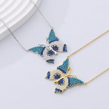 925 Silver Turquoise Butterfly Pendant Clavicle Necklace for Women