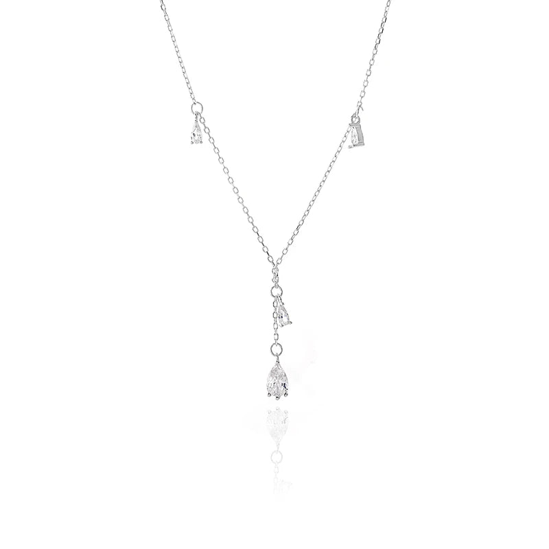 925 Silver Water Drop Stone Pendant Necklace for Women Party Choker Jewelry