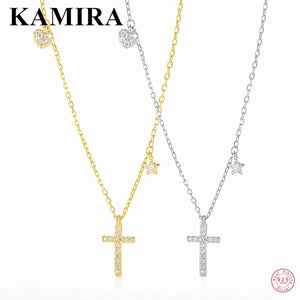 925 Silver Heart Cross Pendant Necklace for Women, Bohemian Jewelry Gift